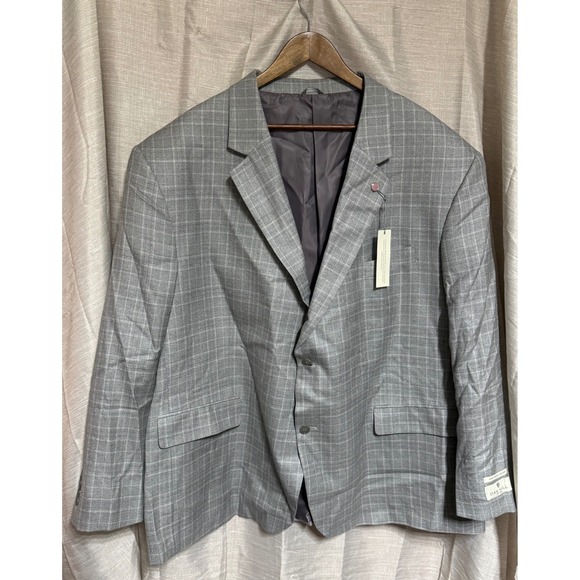 Oak Hill Men's Silk Wool Blend Plaid Blazer Suit Jacket 3XL 54 56R Gray